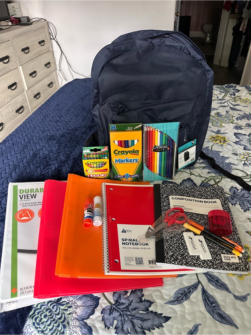 Navy Backpack with School Supplies